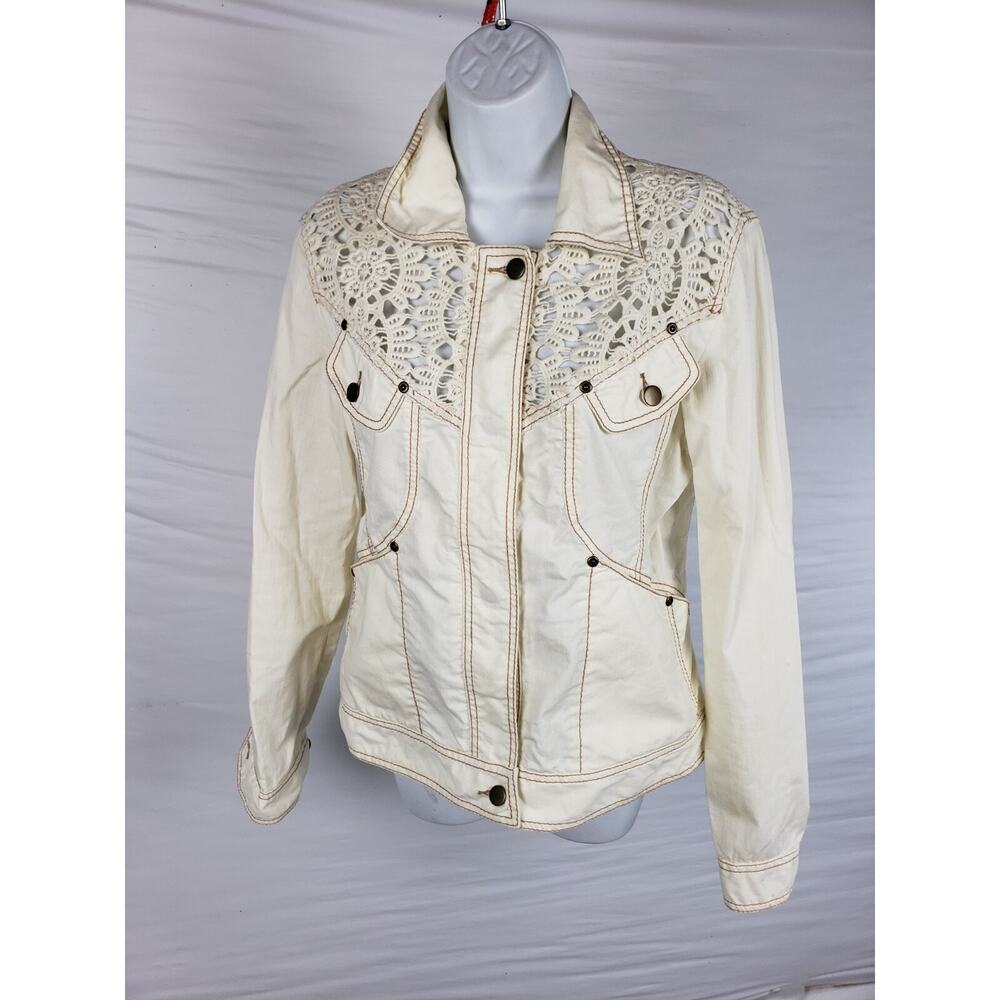 Cache Crochet Peek-A-Boo Stretch Jacket Top New Ivory Cotton Spandex $178 Sz 10